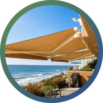 Retractable awning overlooking the ocean